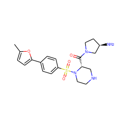 Cc1ccc(-c2ccc(S(=O)(=O)N3CCNC[C@H]3C(=O)N3CC[C@@H](N)C3)cc2)o1 ZINC000040412038