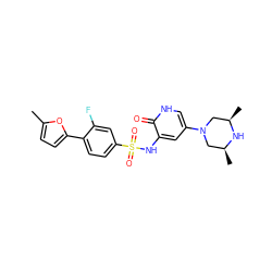 Cc1ccc(-c2ccc(S(=O)(=O)Nc3cc(N4C[C@H](C)N[C@H](C)C4)c[nH]c3=O)cc2F)o1 ZINC000043173801