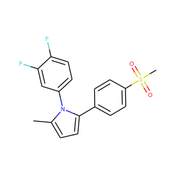 Cc1ccc(-c2ccc(S(C)(=O)=O)cc2)n1-c1ccc(F)c(F)c1 ZINC000003814553