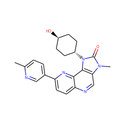 Cc1ccc(-c2ccc3ncc4c(c3n2)n([C@H]2CC[C@H](O)CC2)c(=O)n4C)cn1 ZINC000261134872