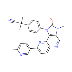 Cc1ccc(-c2ccc3ncc4c(c3n2)n(-c2ccc(C(C)(C)C#N)cc2)c(=O)n4C)cn1 ZINC000118537755