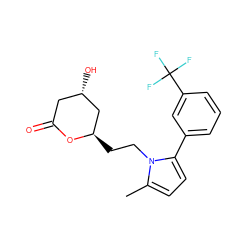 Cc1ccc(-c2cccc(C(F)(F)F)c2)n1CC[C@@H]1C[C@@H](O)CC(=O)O1 ZINC000026835097