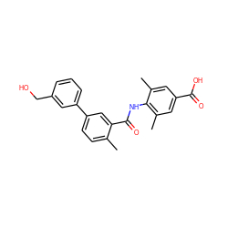 Cc1ccc(-c2cccc(CO)c2)cc1C(=O)Nc1c(C)cc(C(=O)O)cc1C ZINC000220933370