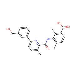 Cc1ccc(-c2cccc(CO)c2)nc1C(=O)Nc1c(C)ccc(C(=O)O)c1C ZINC000653700750