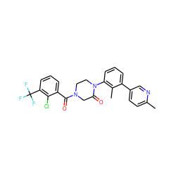 Cc1ccc(-c2cccc(N3CCN(C(=O)c4cccc(C(F)(F)F)c4Cl)CC3=O)c2C)cn1 ZINC000059298821