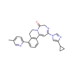 Cc1ccc(-c2cccc3c2CCN2C(=O)CN=C(n4cnc(C5CC5)c4)C=C32)nc1 ZINC000169708339