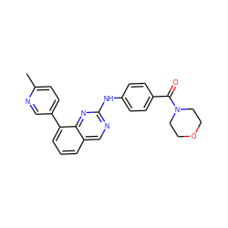 Cc1ccc(-c2cccc3cnc(Nc4ccc(C(=O)N5CCOCC5)cc4)nc23)cn1 ZINC000071296965