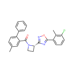 Cc1ccc(-c2ccccc2)c(C(=O)N2CC[C@H]2c2noc(-c3cccc(Cl)c3C)n2)c1 ZINC000218068711