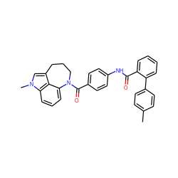 Cc1ccc(-c2ccccc2C(=O)Nc2ccc(C(=O)N3CCCc4cn(C)c5cccc3c45)cc2)cc1 ZINC000013487947