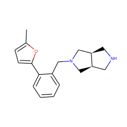 Cc1ccc(-c2ccccc2CN2C[C@@H]3CNC[C@@H]3C2)o1 ZINC000216025603