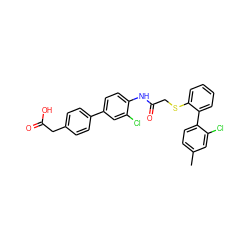 Cc1ccc(-c2ccccc2SCC(=O)Nc2ccc(-c3ccc(CC(=O)O)cc3)cc2Cl)c(Cl)c1 ZINC000042852420