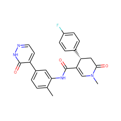 Cc1ccc(-c2ccn[nH]c2=O)cc1NC(=O)C1=CN(C)C(=O)C[C@H]1c1ccc(F)cc1 ZINC000118028514