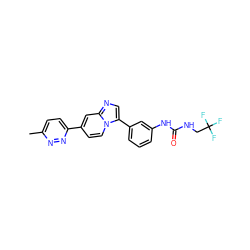 Cc1ccc(-c2ccn3c(-c4cccc(NC(=O)NCC(F)(F)F)c4)cnc3c2)nn1 ZINC000139919903