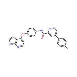 Cc1ccc(-c2ccnc(C(=O)Nc3ccc(Oc4ccnc5[nH]ccc45)cc3)c2)cc1 ZINC000653774573