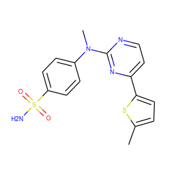 Cc1ccc(-c2ccnc(N(C)c3ccc(S(N)(=O)=O)cc3)n2)s1 ZINC000045287618