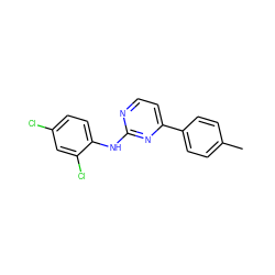 Cc1ccc(-c2ccnc(Nc3ccc(Cl)cc3Cl)n2)cc1 ZINC000040856980