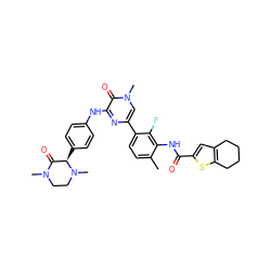 Cc1ccc(-c2cn(C)c(=O)c(Nc3ccc([C@@H]4C(=O)N(C)CCN4C)cc3)n2)c(F)c1NC(=O)c1cc2c(s1)CCCC2 ZINC000115492691