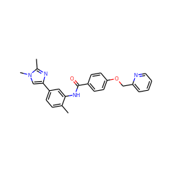 Cc1ccc(-c2cn(C)c(C)n2)cc1NC(=O)c1ccc(OCc2ccccn2)cc1 ZINC000084689251