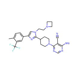 Cc1ccc(-c2cn(CCN3CCC3)c(C3CCN(c4ncnc(N)c4C#N)CC3)n2)cc1C(F)(F)F ZINC000218699578