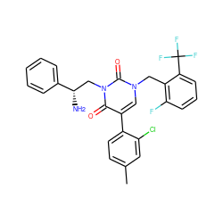 Cc1ccc(-c2cn(Cc3c(F)cccc3C(F)(F)F)c(=O)n(C[C@H](N)c3ccccc3)c2=O)c(Cl)c1 ZINC000028472874