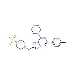 Cc1ccc(-c2cn3cc(CN4CCN(S(C)(=O)=O)CC4)nc3c(N3CCOCC3)n2)cn1 ZINC000084690307