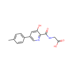 Cc1ccc(-c2cnc(C(=O)NCC(=O)O)c(O)c2)cc1 ZINC000117539747