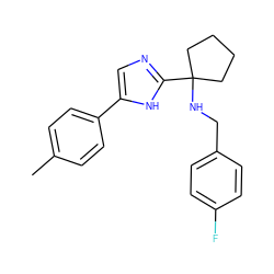 Cc1ccc(-c2cnc(C3(NCc4ccc(F)cc4)CCCC3)[nH]2)cc1 ZINC000473093449