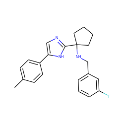 Cc1ccc(-c2cnc(C3(NCc4cccc(F)c4)CCCC3)[nH]2)cc1 ZINC000473088730