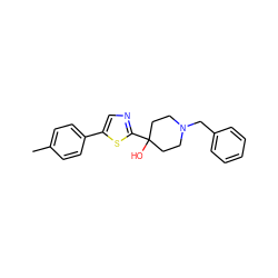 Cc1ccc(-c2cnc(C3(O)CCN(Cc4ccccc4)CC3)s2)cc1 ZINC000653719009