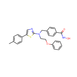 Cc1ccc(-c2cnc(N(CCOc3ccccc3)Cc3ccc(C(=O)NO)cc3)s2)cc1 ZINC000045324385