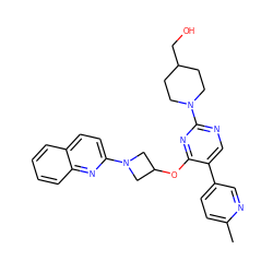 Cc1ccc(-c2cnc(N3CCC(CO)CC3)nc2OC2CN(c3ccc4ccccc4n3)C2)cn1 ZINC000096168845