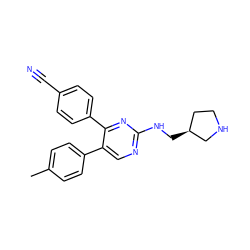 Cc1ccc(-c2cnc(NC[C@H]3CCNC3)nc2-c2ccc(C#N)cc2)cc1 ZINC000653739198