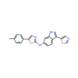 Cc1ccc(-c2cnc(Nc3ccc4c(-c5cnco5)c[nH]c4c3)o2)cc1 ZINC000013819531