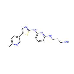 Cc1ccc(-c2cnc(Nc3cccc(NCCCN)n3)s2)cn1 ZINC000084604297