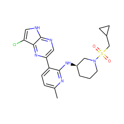 Cc1ccc(-c2cnc3[nH]cc(Cl)c3n2)c(N[C@@H]2CCCN(S(=O)(=O)CC3CC3)C2)n1 ZINC000168792468