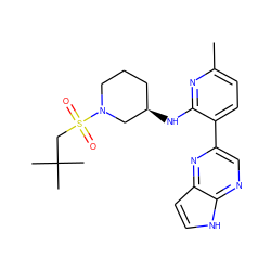 Cc1ccc(-c2cnc3[nH]ccc3n2)c(N[C@@H]2CCCN(S(=O)(=O)CC(C)(C)C)C2)n1 ZINC000169700174