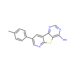 Cc1ccc(-c2cnc3sc4c(N)ncnc4c3c2)cc1 ZINC000299854823