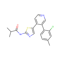 Cc1ccc(-c2cnccc2-c2cnc(NC(=O)C(C)C)s2)c(Cl)c1 ZINC000473117352