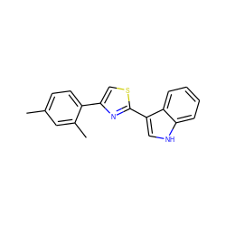 Cc1ccc(-c2csc(-c3c[nH]c4ccccc34)n2)c(C)c1 ZINC000013130219