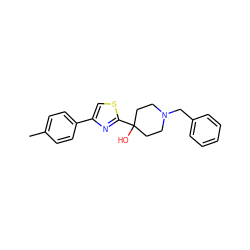 Cc1ccc(-c2csc(C3(O)CCN(Cc4ccccc4)CC3)n2)cc1 ZINC000653719012