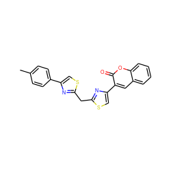 Cc1ccc(-c2csc(Cc3nc(-c4cc5ccccc5oc4=O)cs3)n2)cc1 ZINC000008687232