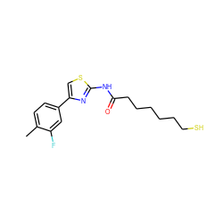 Cc1ccc(-c2csc(NC(=O)CCCCCCS)n2)cc1F ZINC000169350157