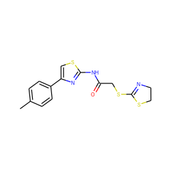 Cc1ccc(-c2csc(NC(=O)CSC3=NCCS3)n2)cc1 ZINC000001018848