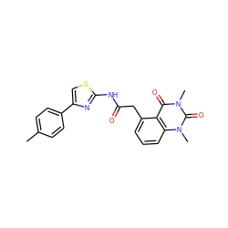 Cc1ccc(-c2csc(NC(=O)Cc3cccc4c3c(=O)n(C)c(=O)n4C)n2)cc1 ZINC000117161136