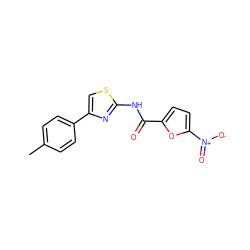 Cc1ccc(-c2csc(NC(=O)c3ccc([N+](=O)[O-])o3)n2)cc1 ZINC000003253588