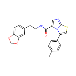 Cc1ccc(-c2csc3ncc(C(=O)NCCc4ccc5c(c4)OCO5)n23)cc1 ZINC000299832408