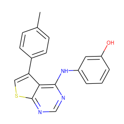 Cc1ccc(-c2csc3ncnc(Nc4cccc(O)c4)c23)cc1 ZINC000000148653