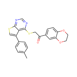 Cc1ccc(-c2csc3ncnc(SCC(=O)c4ccc5c(c4)OCCO5)c23)cc1 ZINC000001123906