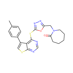 Cc1ccc(-c2csc3ncnc(Sc4nnc(CN5CCCCCC5=O)o4)c23)cc1 ZINC000003419367