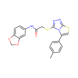 Cc1ccc(-c2csc3nnc(SCC(=O)Nc4ccc5c(c4)OCO5)n23)cc1 ZINC000000801901